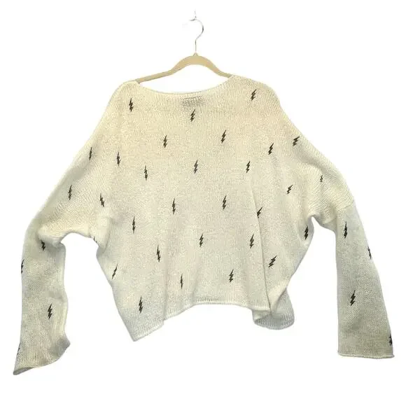 Wooden Ships White Lightning Bolt Open-Knit Sweater Mohair Wool Blend Medium